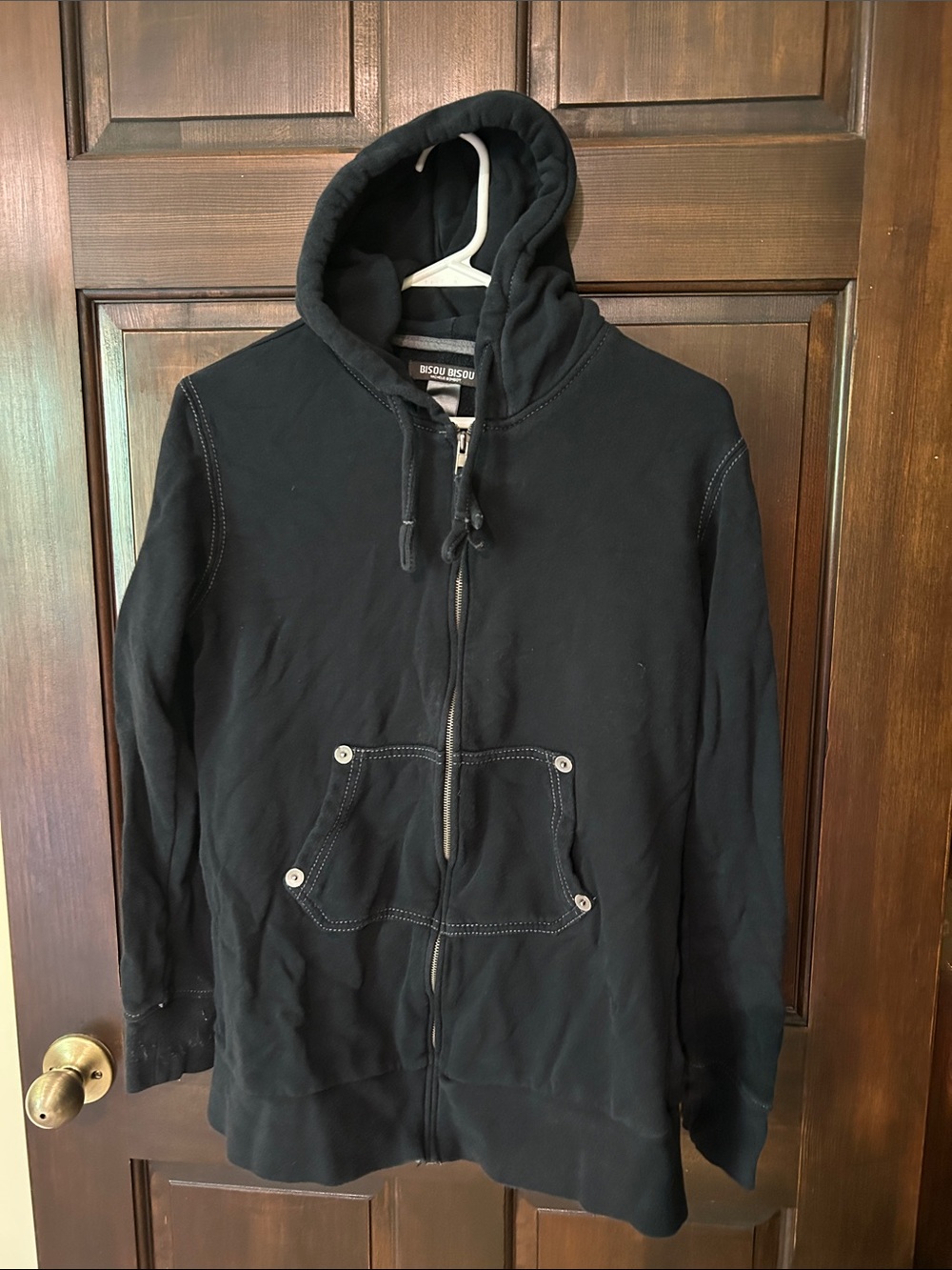 Bisou Bisou Black Zip-Up Hooded Sweater